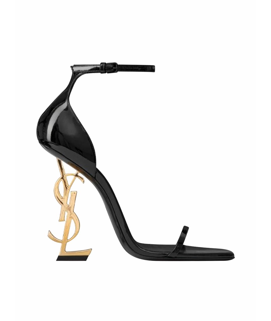 SAINT LAURENT Черные босоножки из лакированной кожи, фото 1