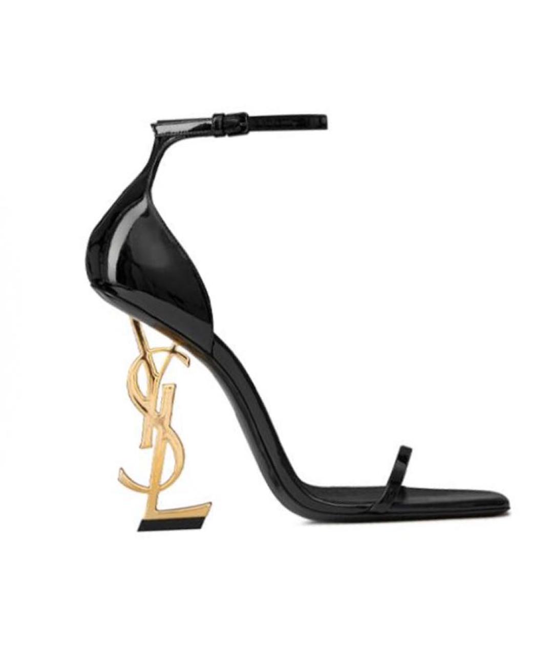 SAINT LAURENT Черные босоножки из лакированной кожи, фото 2