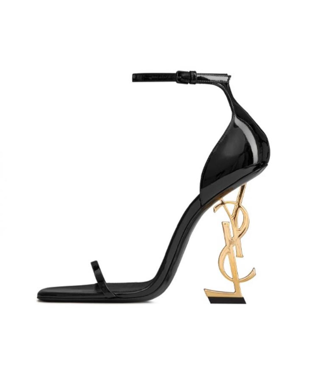 SAINT LAURENT Черные босоножки из лакированной кожи, фото 5