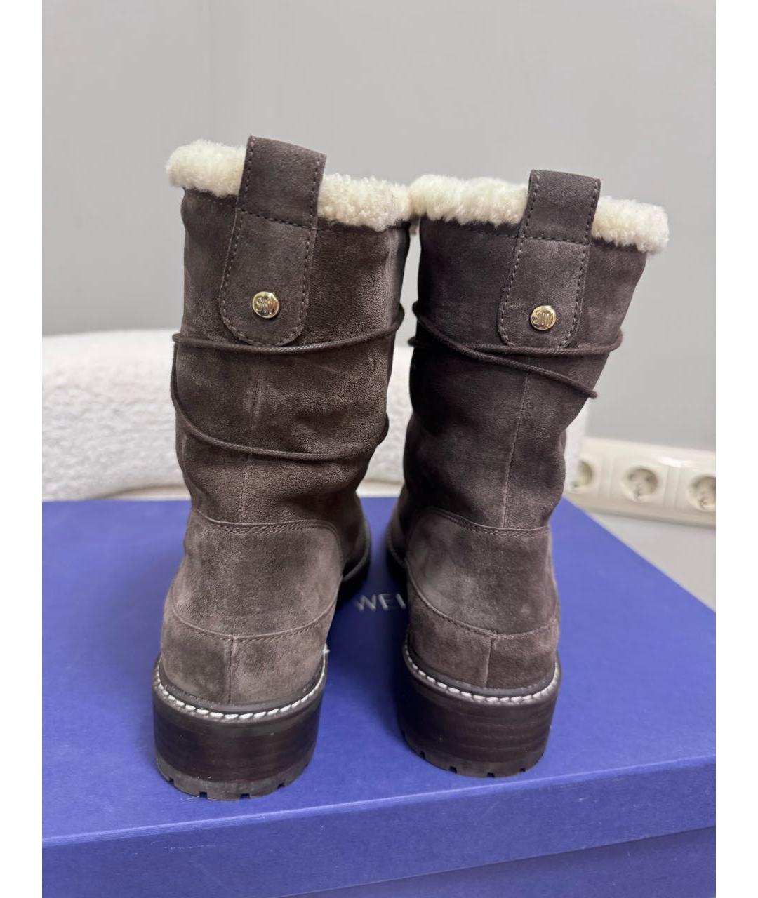 STUART WEITZMAN Антрацитовые замшевые сапоги, фото 5