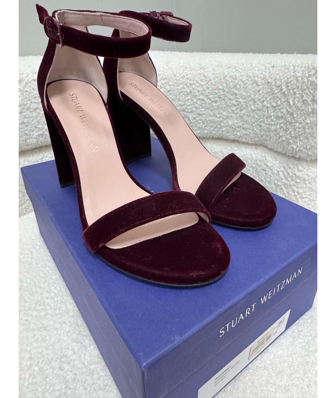 STUART WEITZMAN Бордовые текстильные босоножки, фото 7