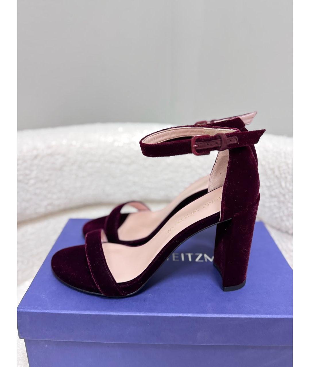 STUART WEITZMAN Бордовые текстильные босоножки, фото 8