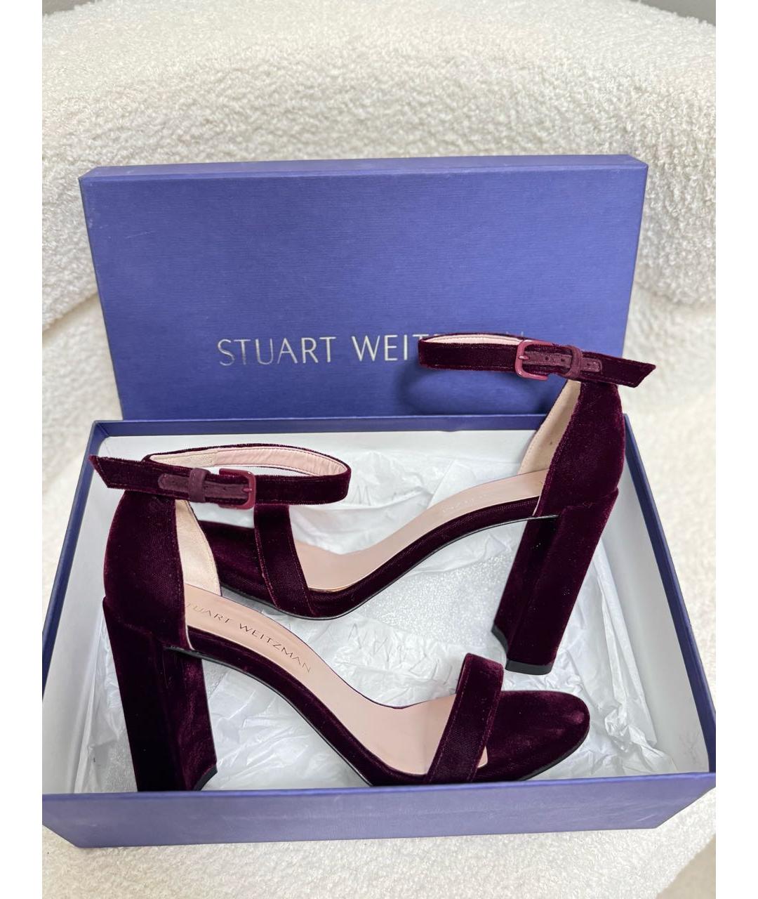 STUART WEITZMAN Бордовые текстильные босоножки, фото 6