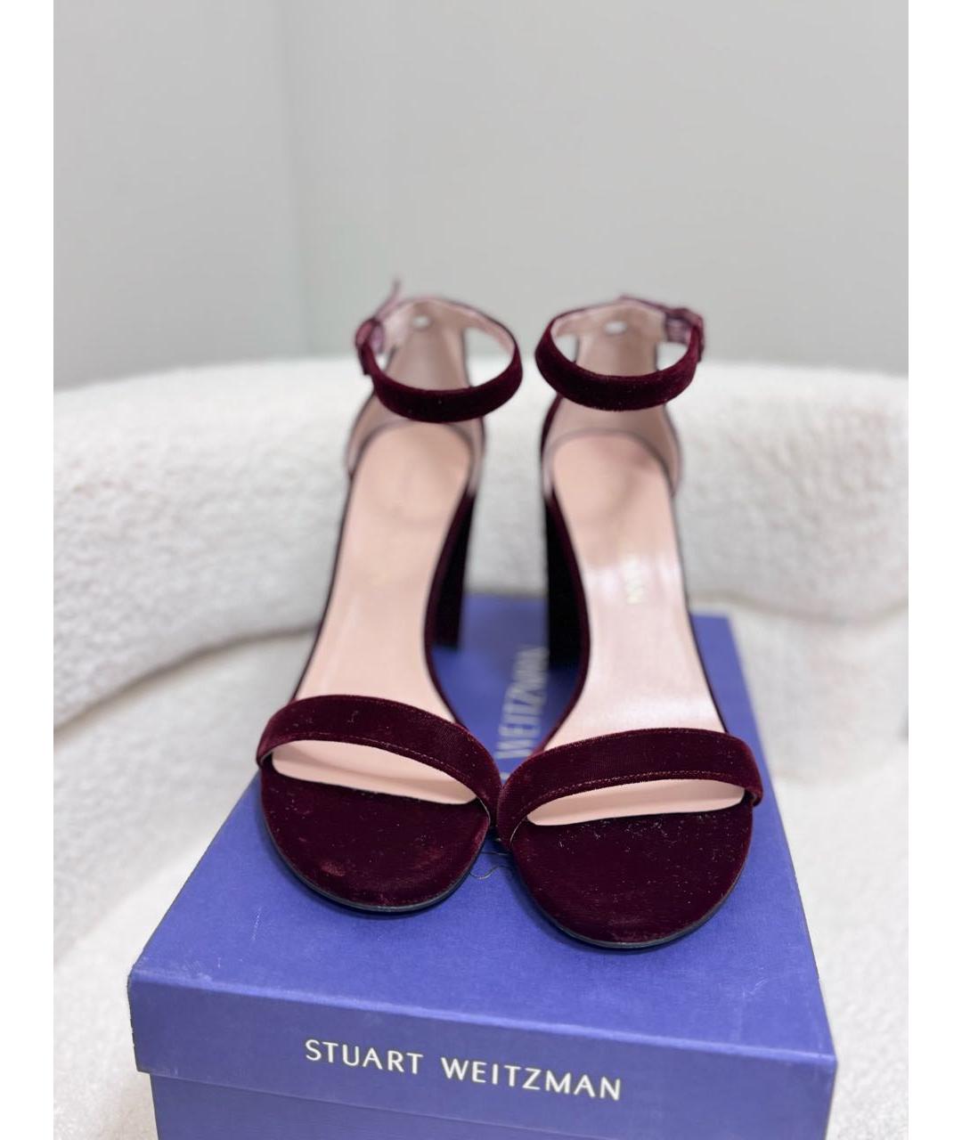STUART WEITZMAN Бордовые текстильные босоножки, фото 2