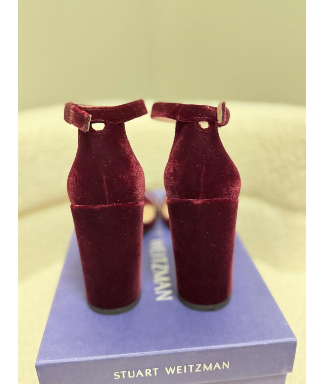 STUART WEITZMAN Бордовые текстильные босоножки, фото 4