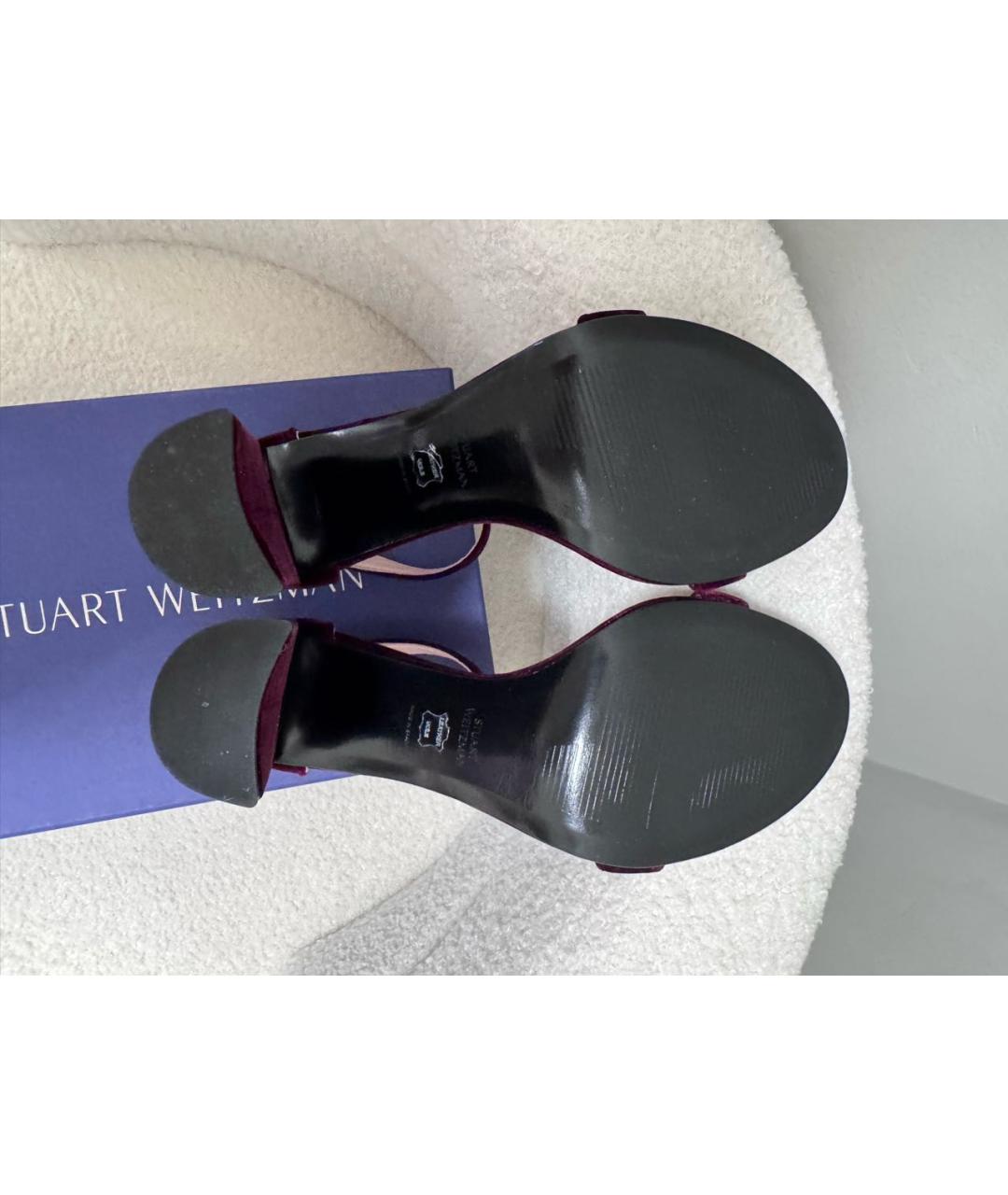 STUART WEITZMAN Бордовые текстильные босоножки, фото 3