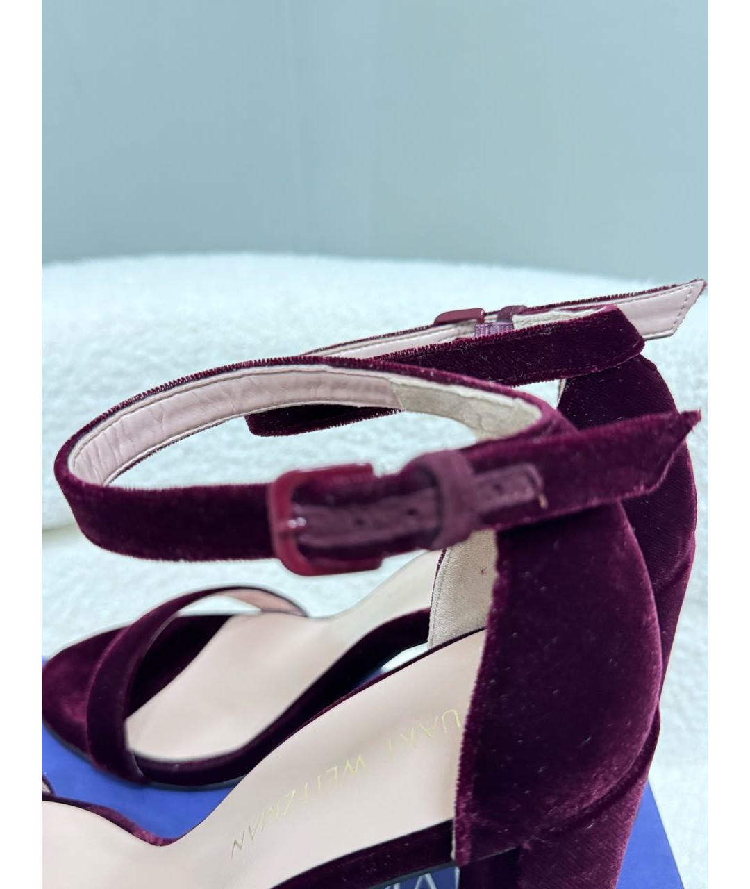 STUART WEITZMAN Бордовые текстильные босоножки, фото 5