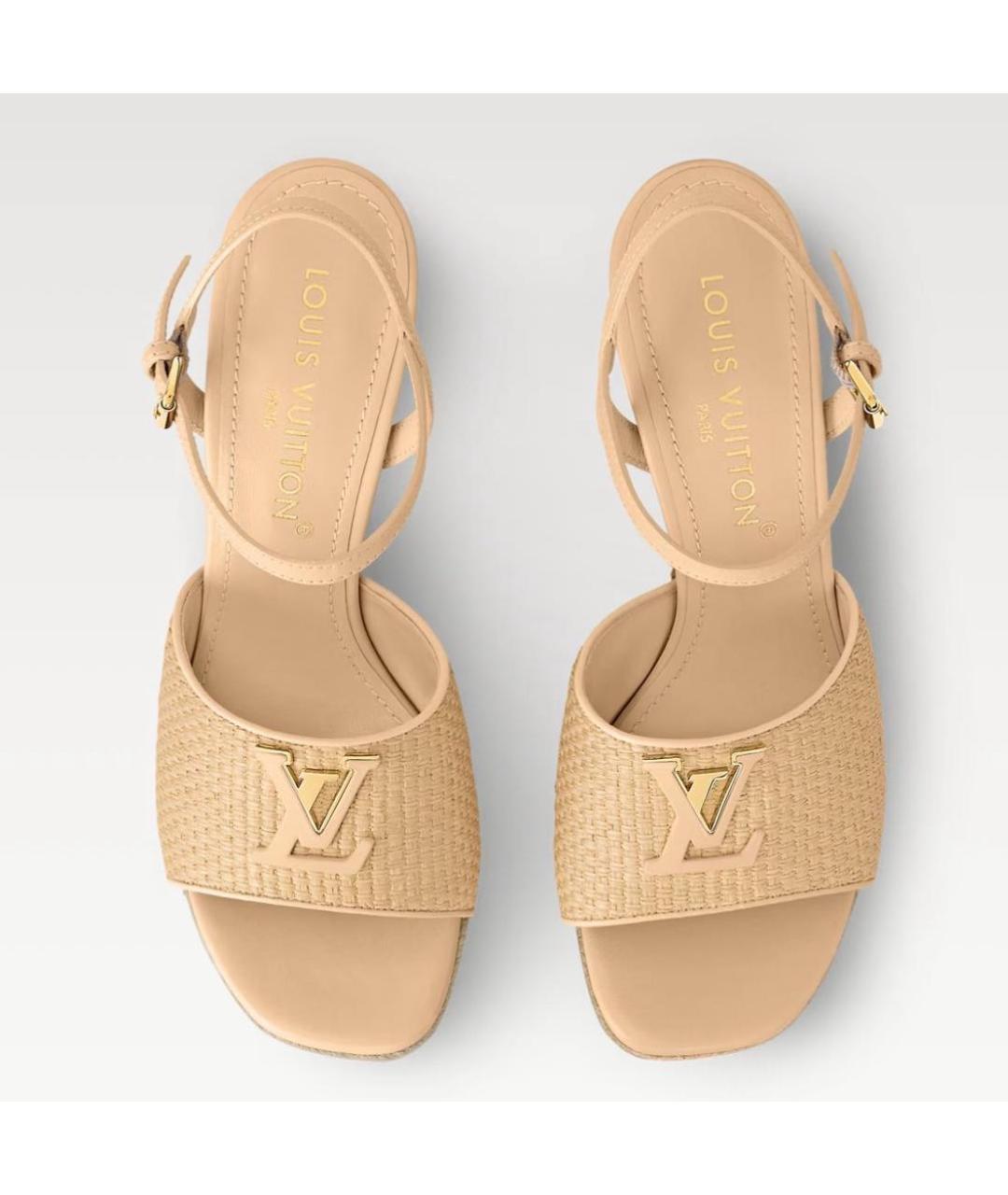 LOUIS VUITTON Бежевые текстильные босоножки, фото 3