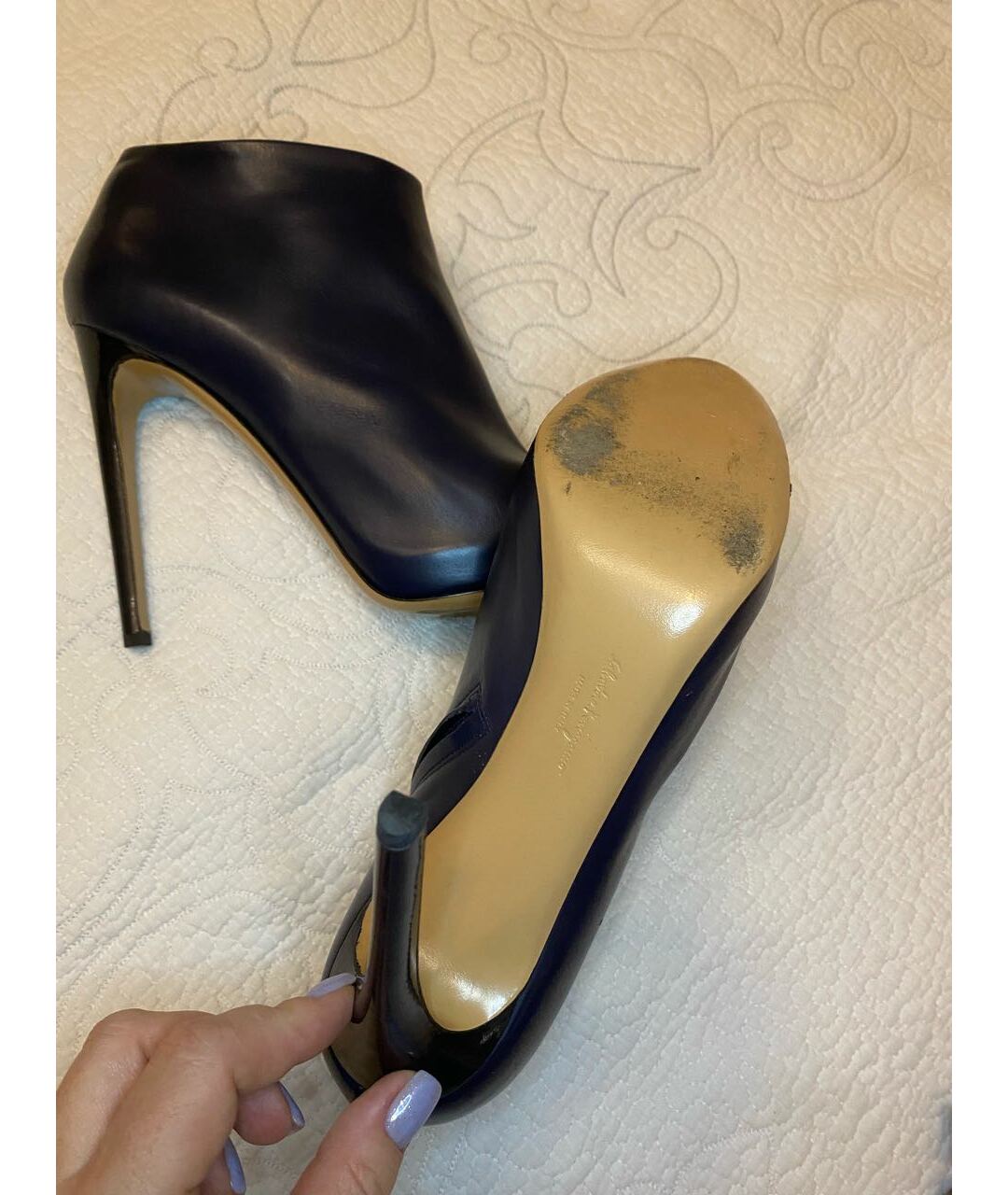 FERRAGAMO Темно-синие кожаные ботильоны, фото 4