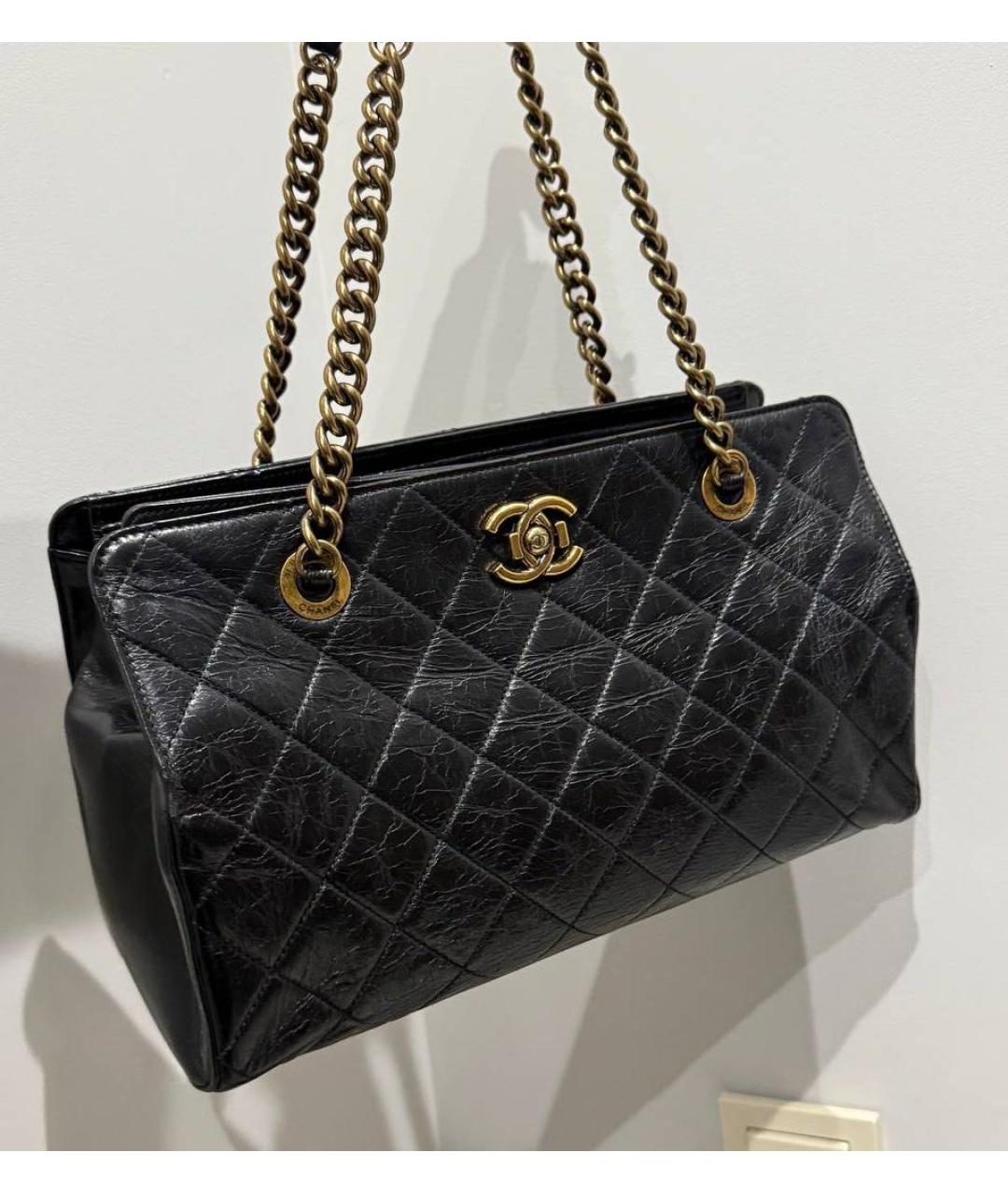 CHANEL Черная кожаная сумка тоут, фото 8