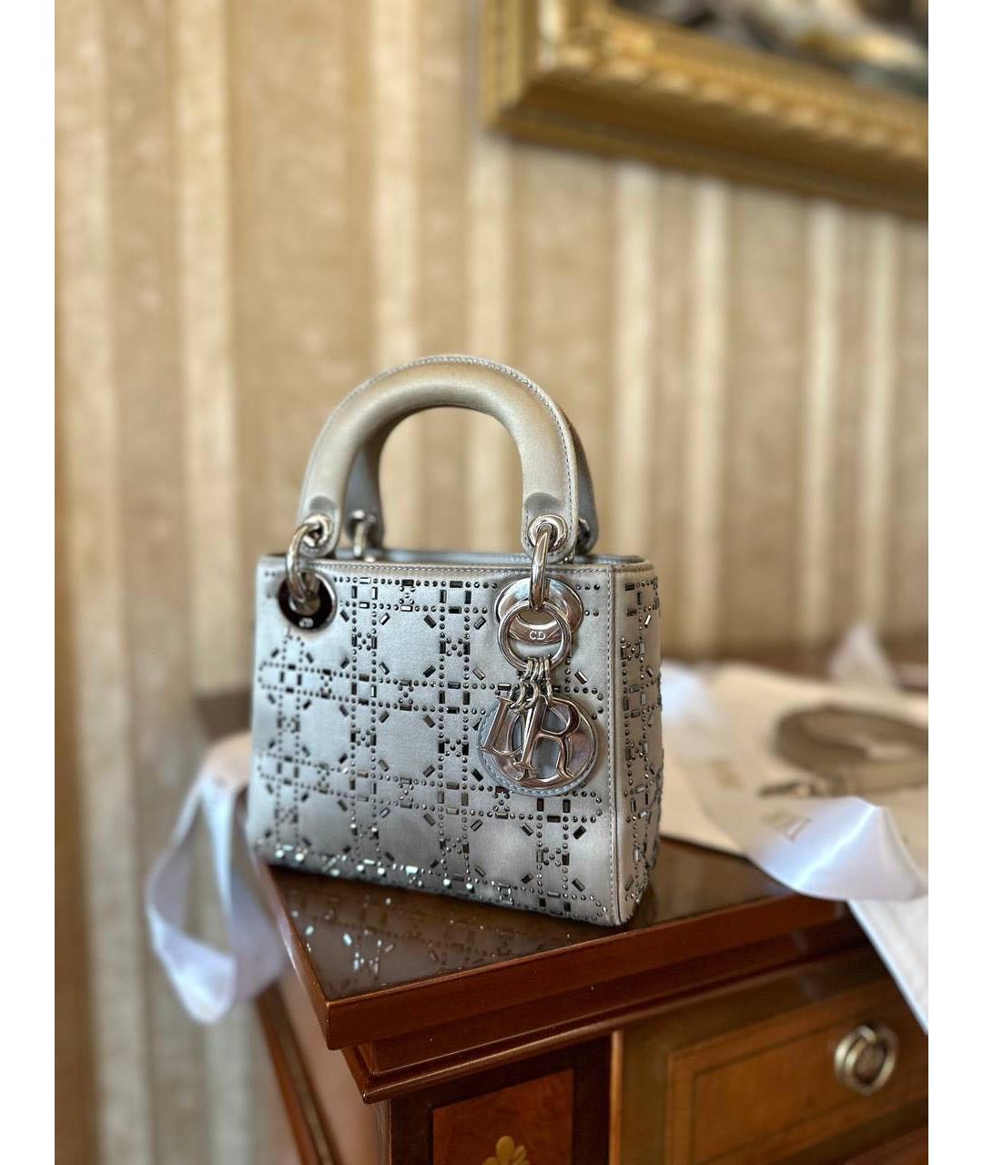 CHRISTIAN DIOR Серая шелковая сумка с короткими ручками, фото 3