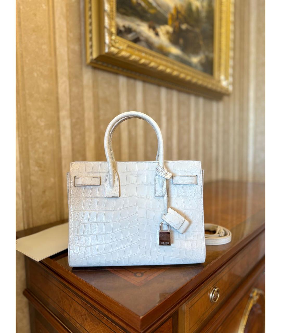 SAINT LAURENT Белая кожаная сумка с короткими ручками, фото 3