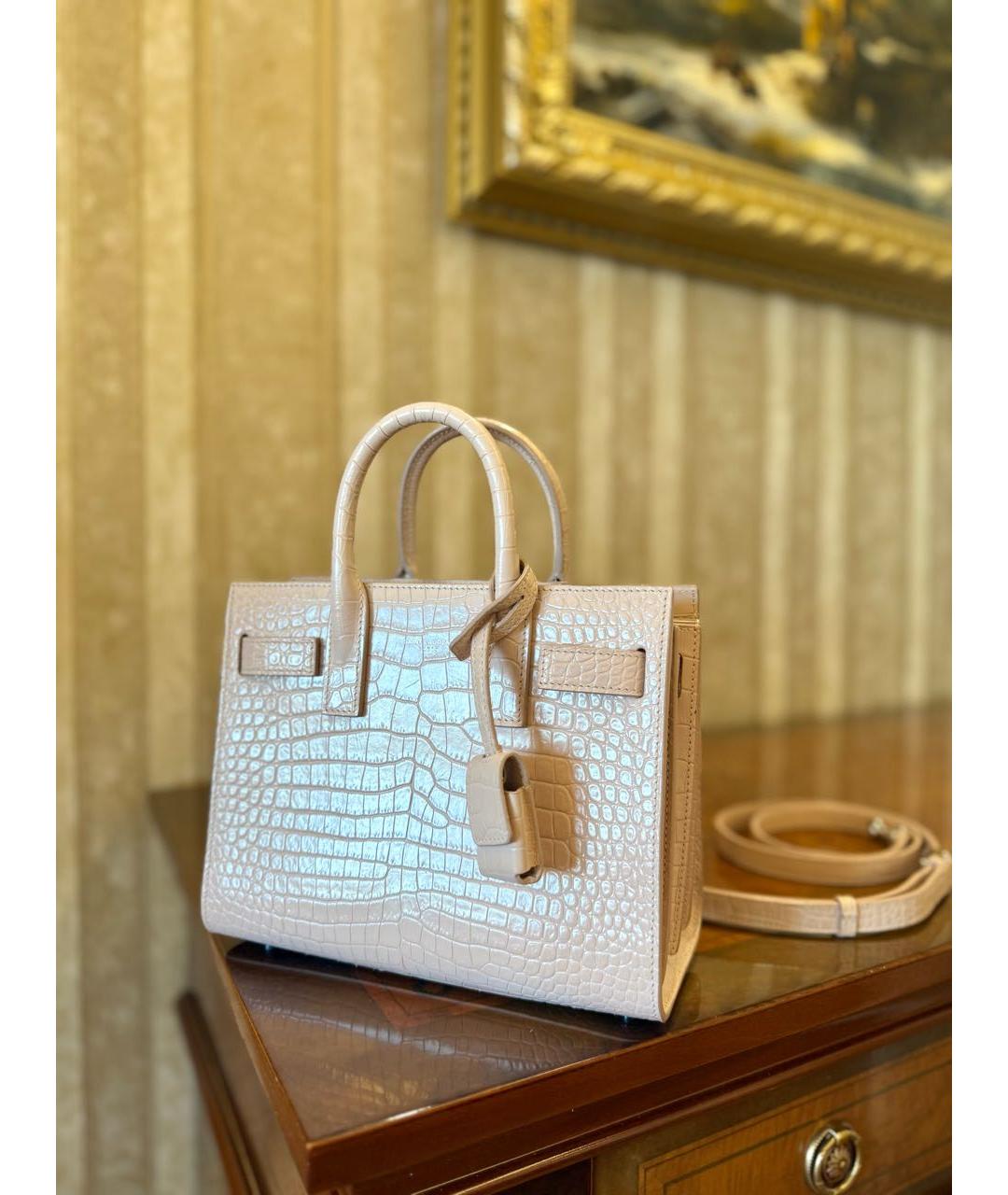 SAINT LAURENT Розовая кожаная сумка с короткими ручками, фото 2