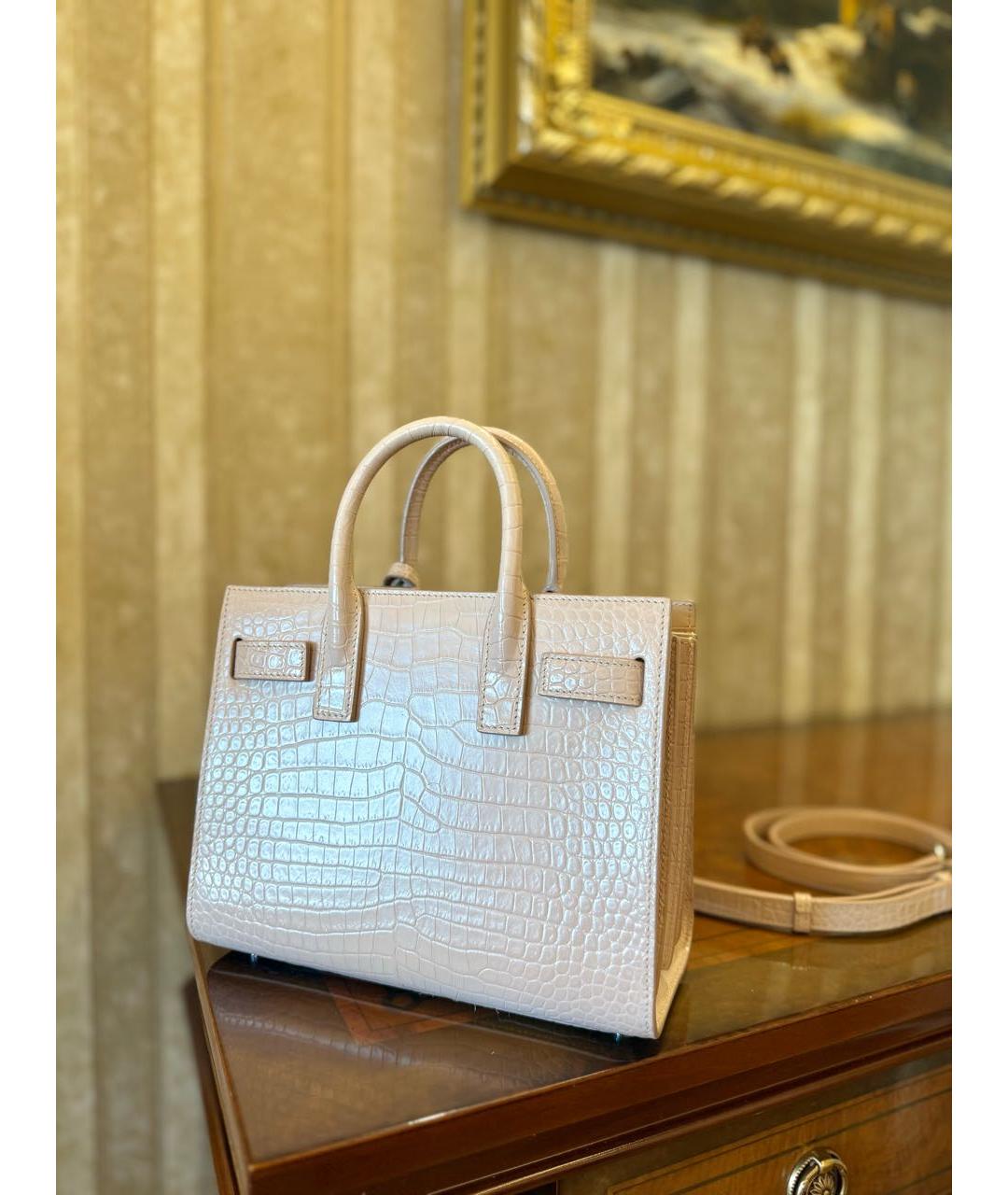 SAINT LAURENT Розовая кожаная сумка с короткими ручками, фото 7