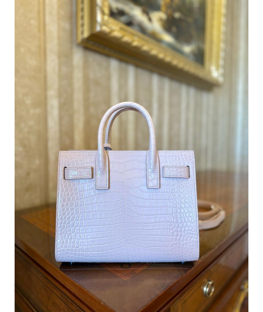 SAINT LAURENT Розовая кожаная сумка с короткими ручками, фото 6