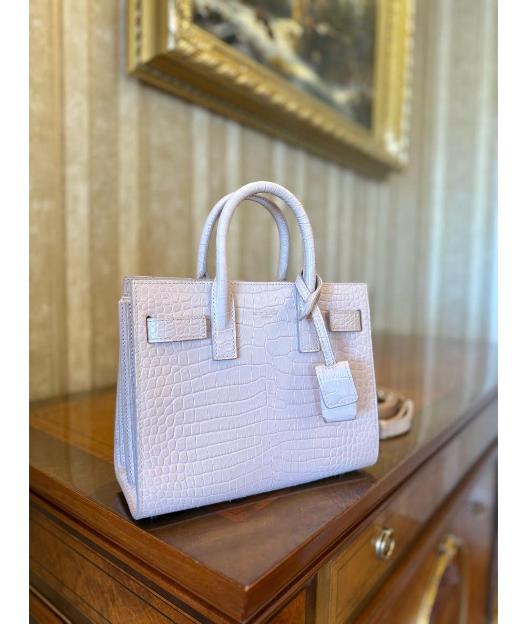 SAINT LAURENT Розовая кожаная сумка с короткими ручками, фото 4