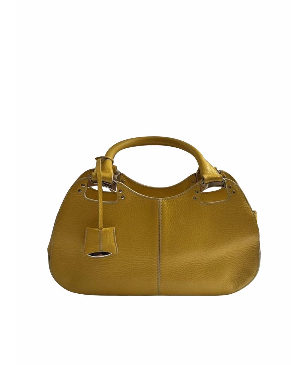TOD'S Желтая кожаная сумка с короткими ручками, фото 10
