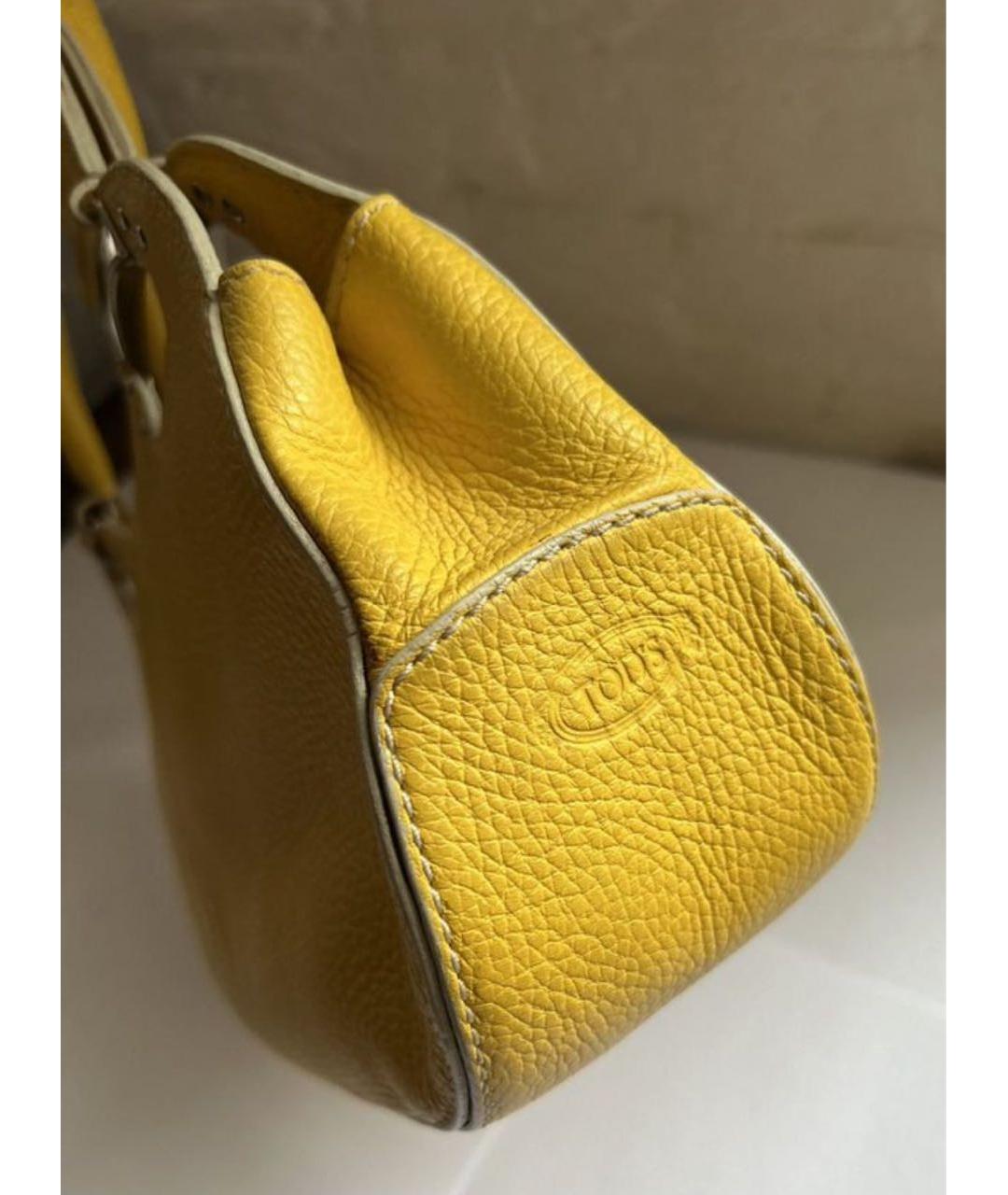TOD'S Желтая кожаная сумка с короткими ручками, фото 5