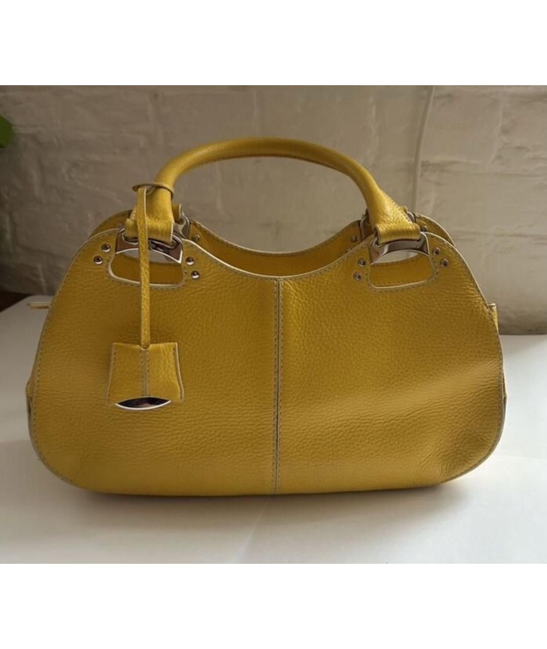 TOD'S Желтая кожаная сумка с короткими ручками, фото 9