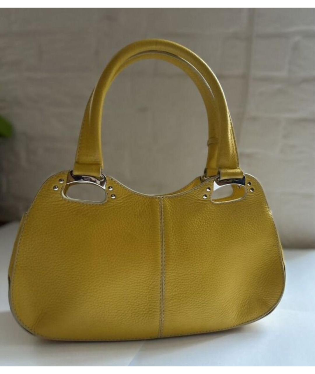 TOD'S Желтая кожаная сумка с короткими ручками, фото 2