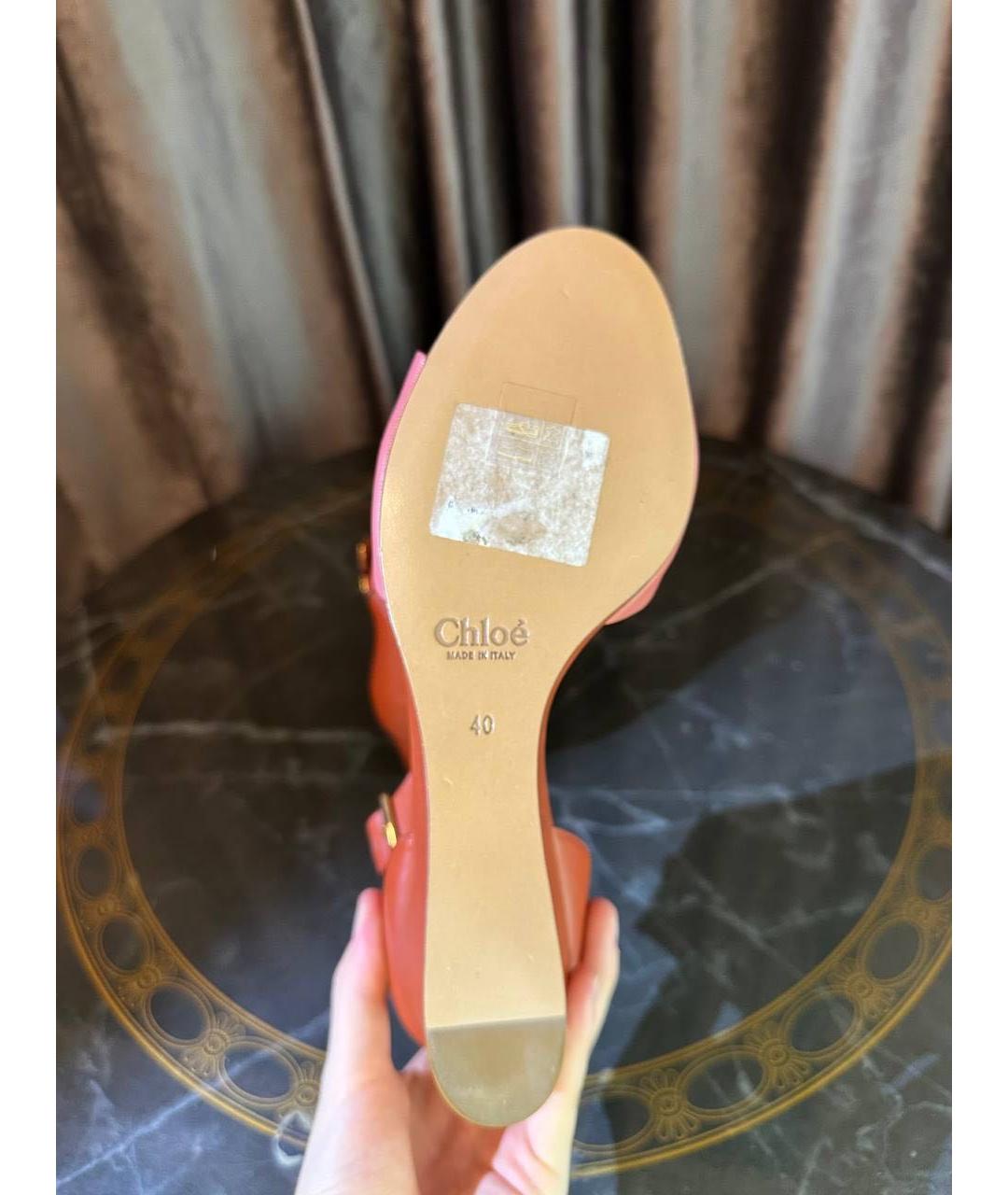 CHLOE Оранжевое кожаные босоножки, фото 6