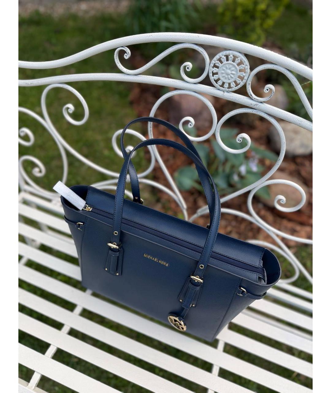 MICHAEL KORS Темно-синяя кожаная сумка тоут, фото 7