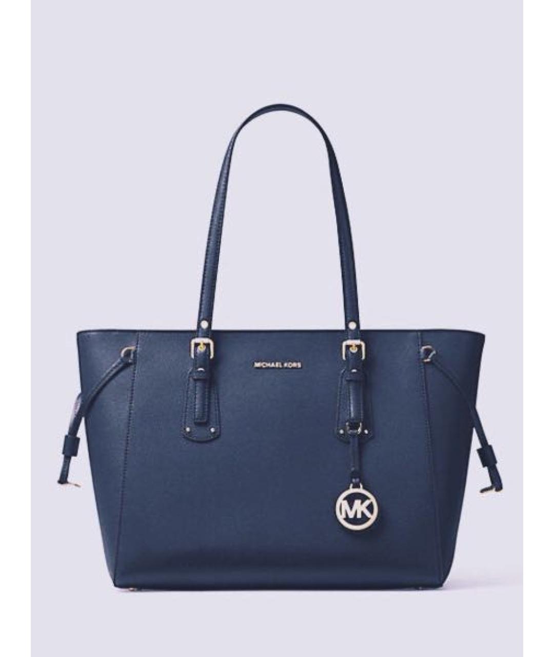 MICHAEL KORS Темно-синяя кожаная сумка тоут, фото 9