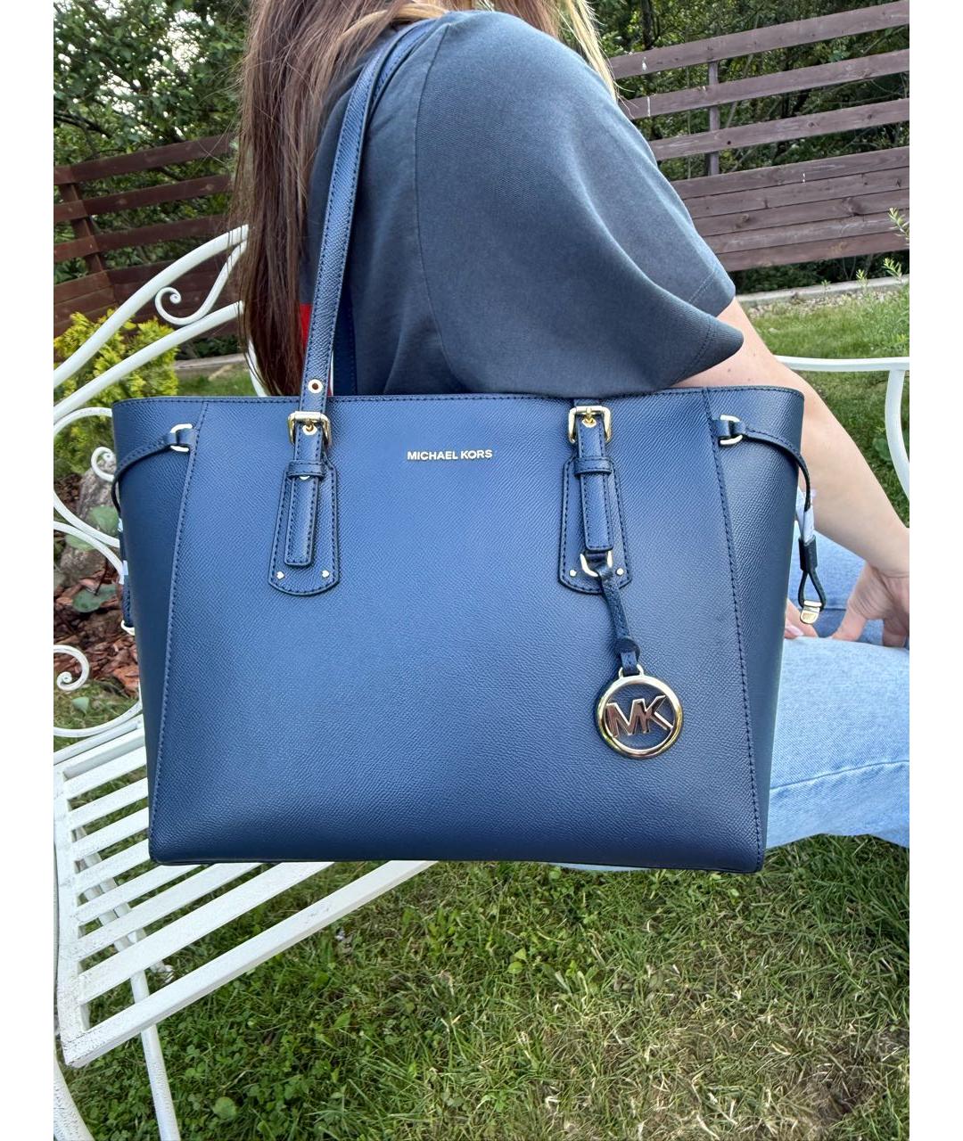 MICHAEL KORS Темно-синяя кожаная сумка тоут, фото 8