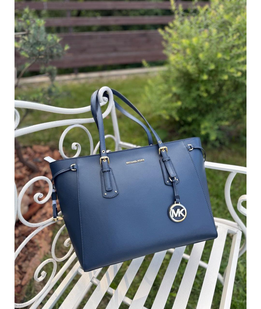 MICHAEL KORS Темно-синяя кожаная сумка тоут, фото 5