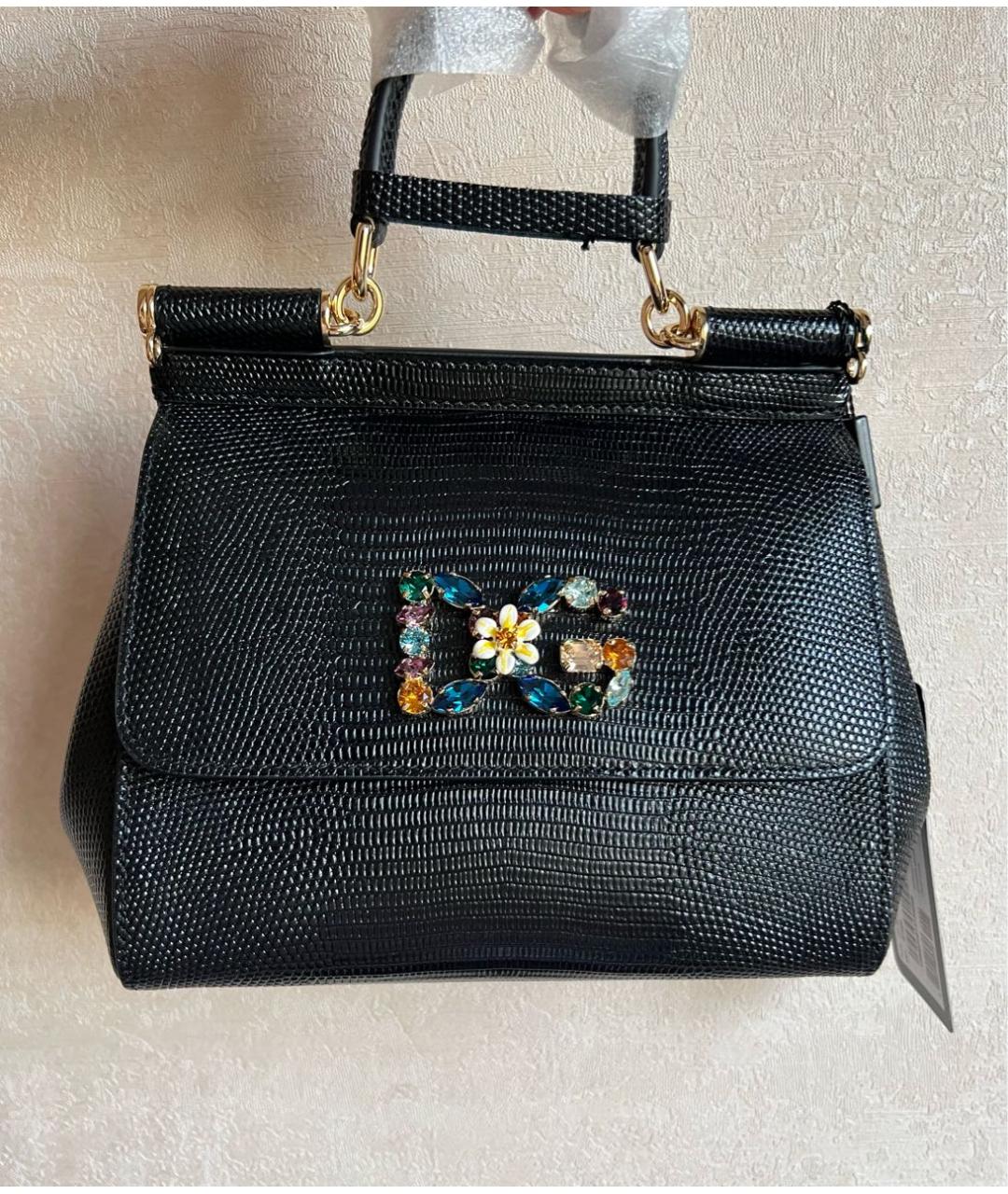 DOLCE&GABBANA Черная кожаная сумка с короткими ручками, фото 6