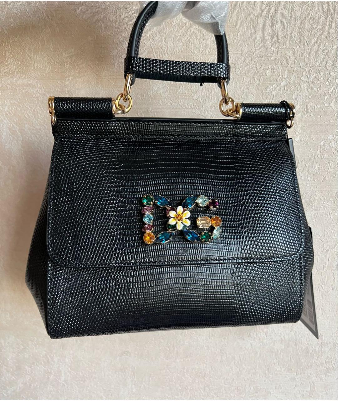 DOLCE&GABBANA Черная кожаная сумка с короткими ручками, фото 2