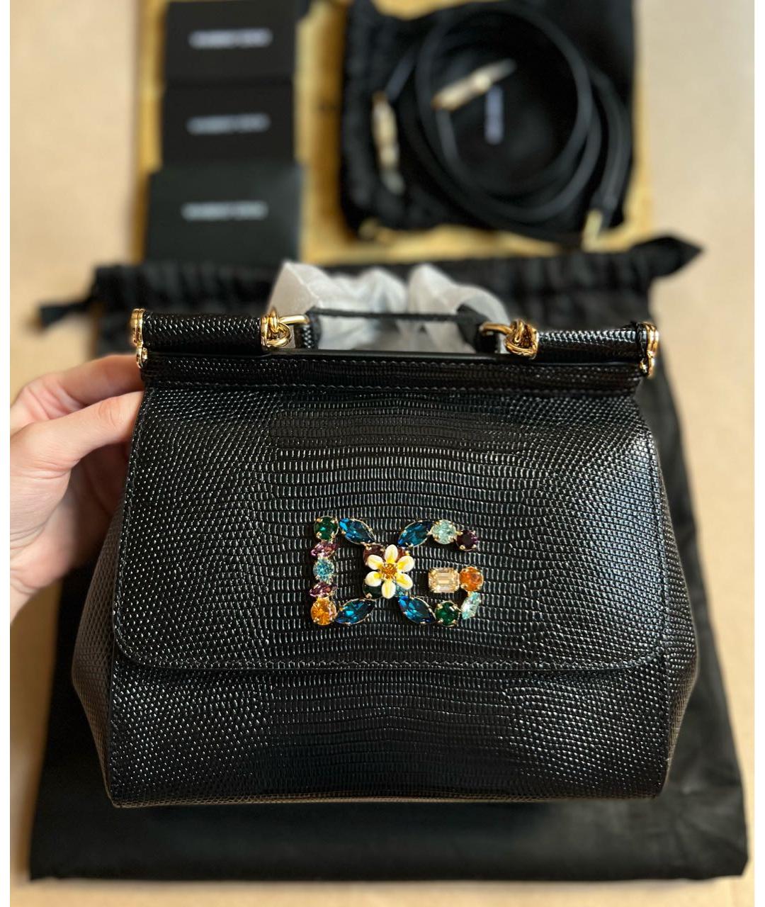 DOLCE&GABBANA Черная кожаная сумка с короткими ручками, фото 7