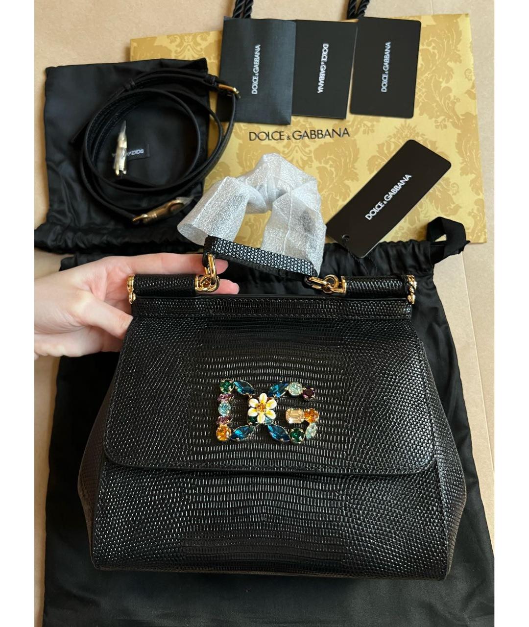 DOLCE&GABBANA Черная кожаная сумка с короткими ручками, фото 5