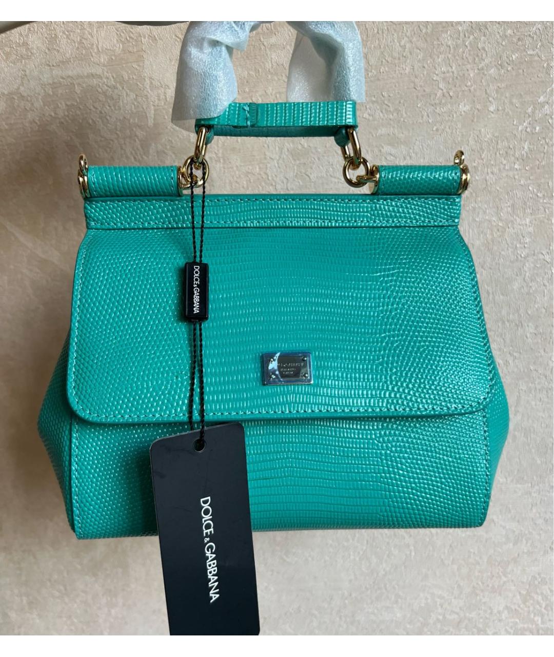 DOLCE&GABBANA Бирюзовая кожаная сумка с короткими ручками, фото 7