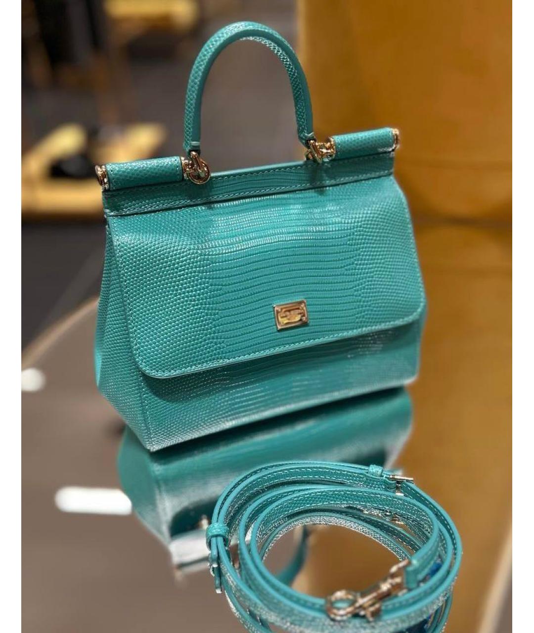 DOLCE&GABBANA Бирюзовая кожаная сумка с короткими ручками, фото 2