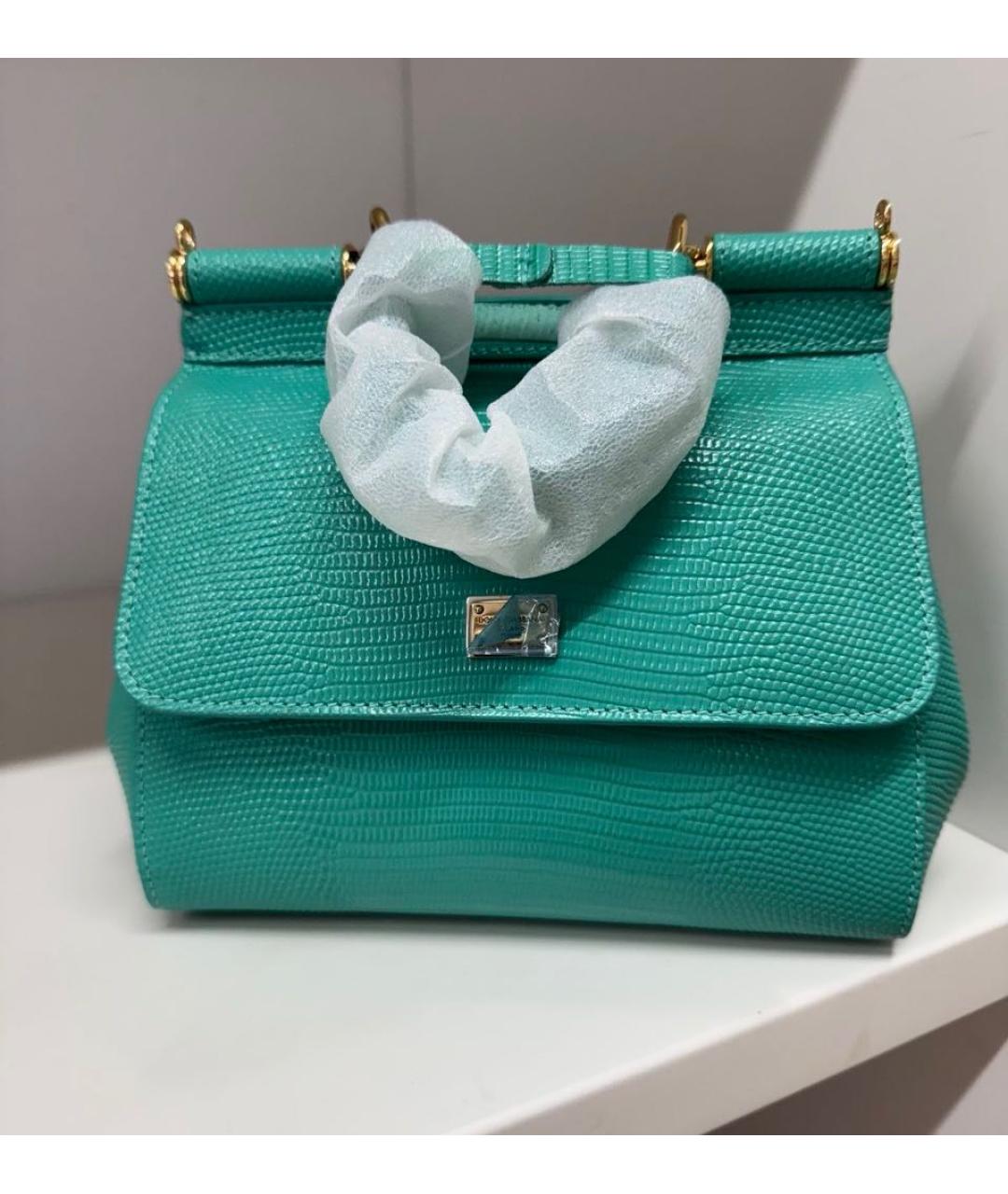 DOLCE&GABBANA Бирюзовая кожаная сумка с короткими ручками, фото 3