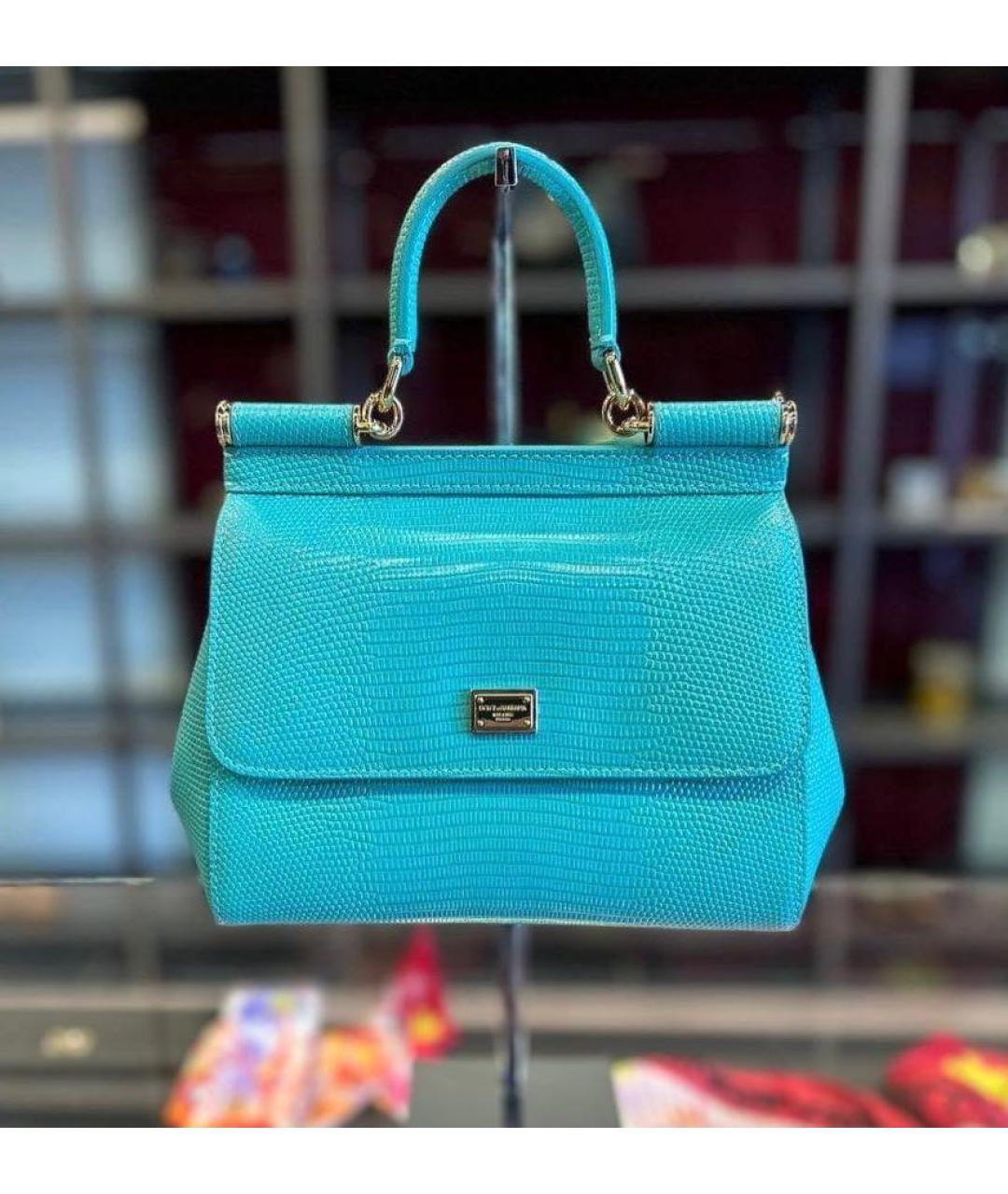 DOLCE&GABBANA Бирюзовая кожаная сумка с короткими ручками, фото 9