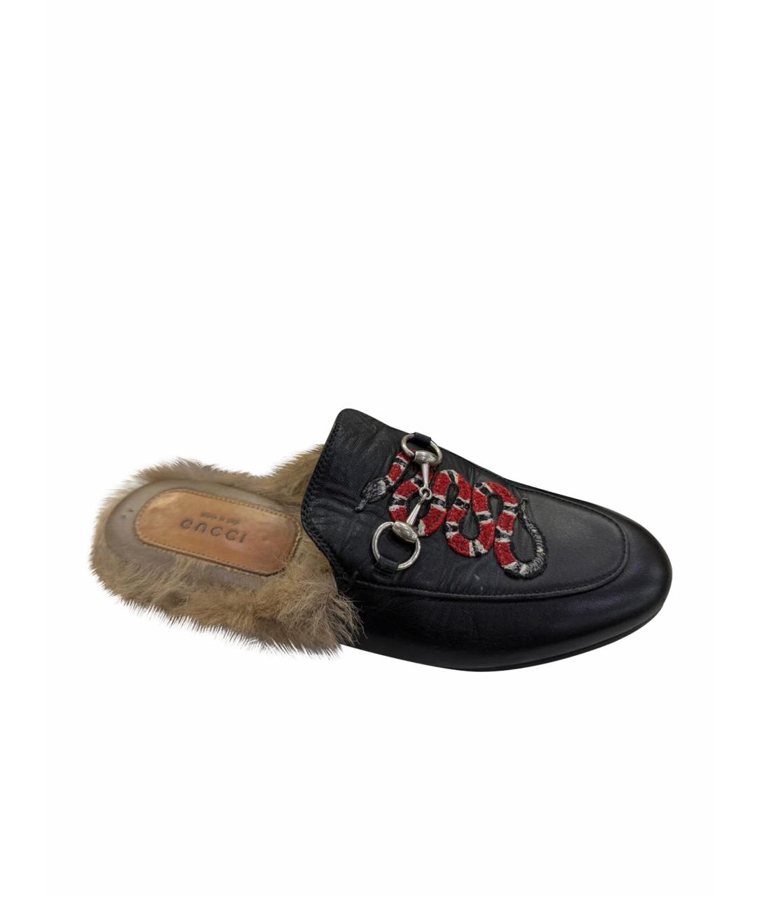 GUCCI Черные кожаные мюли, фото 1