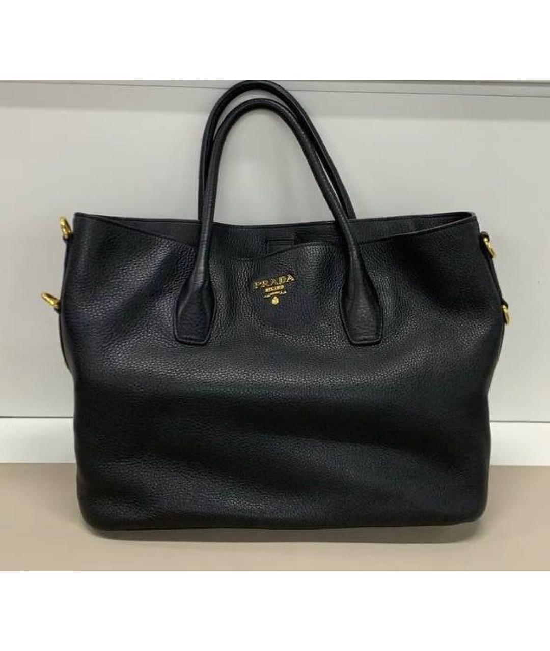 PRADA Черная кожаная сумка тоут, фото 5