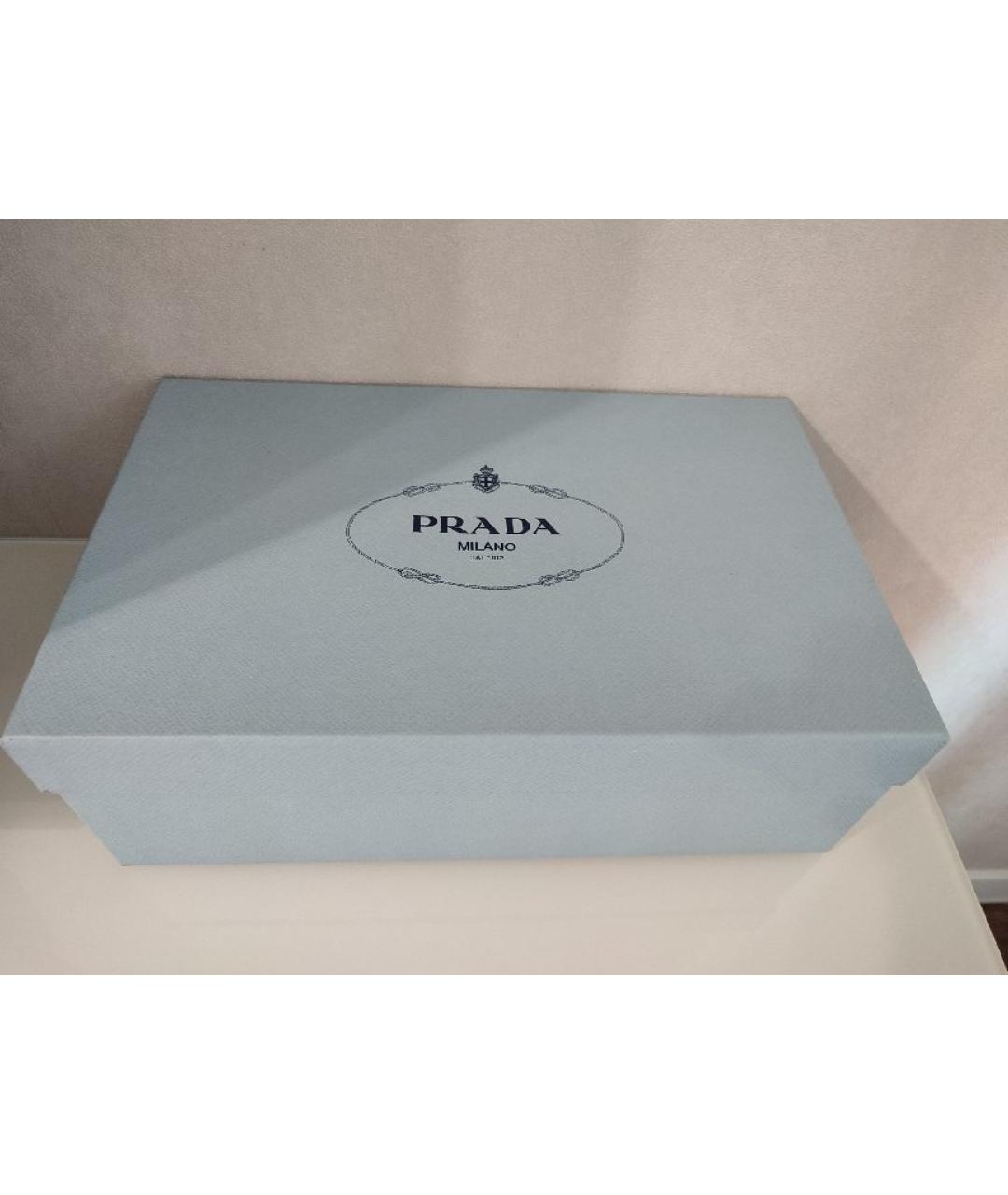 PRADA Голубые кожаные лодочки на низком каблуке, фото 5