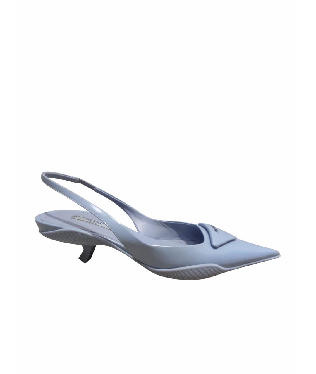 PRADA Голубые кожаные лодочки на низком каблуке, фото 1