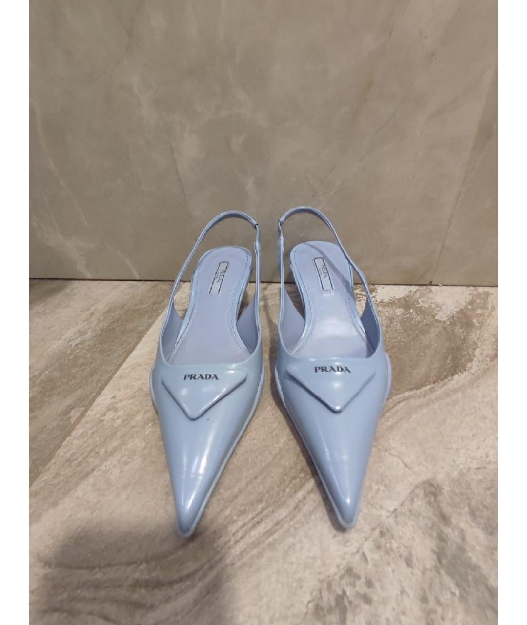 PRADA Голубые кожаные лодочки на низком каблуке, фото 3