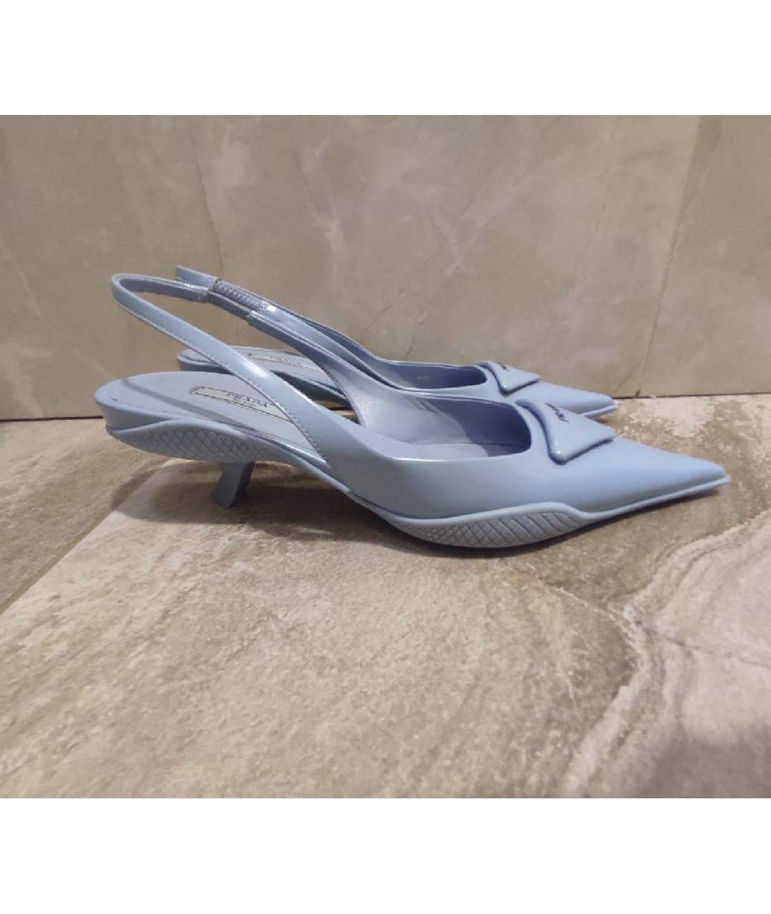 PRADA Голубые кожаные лодочки на низком каблуке, фото 7