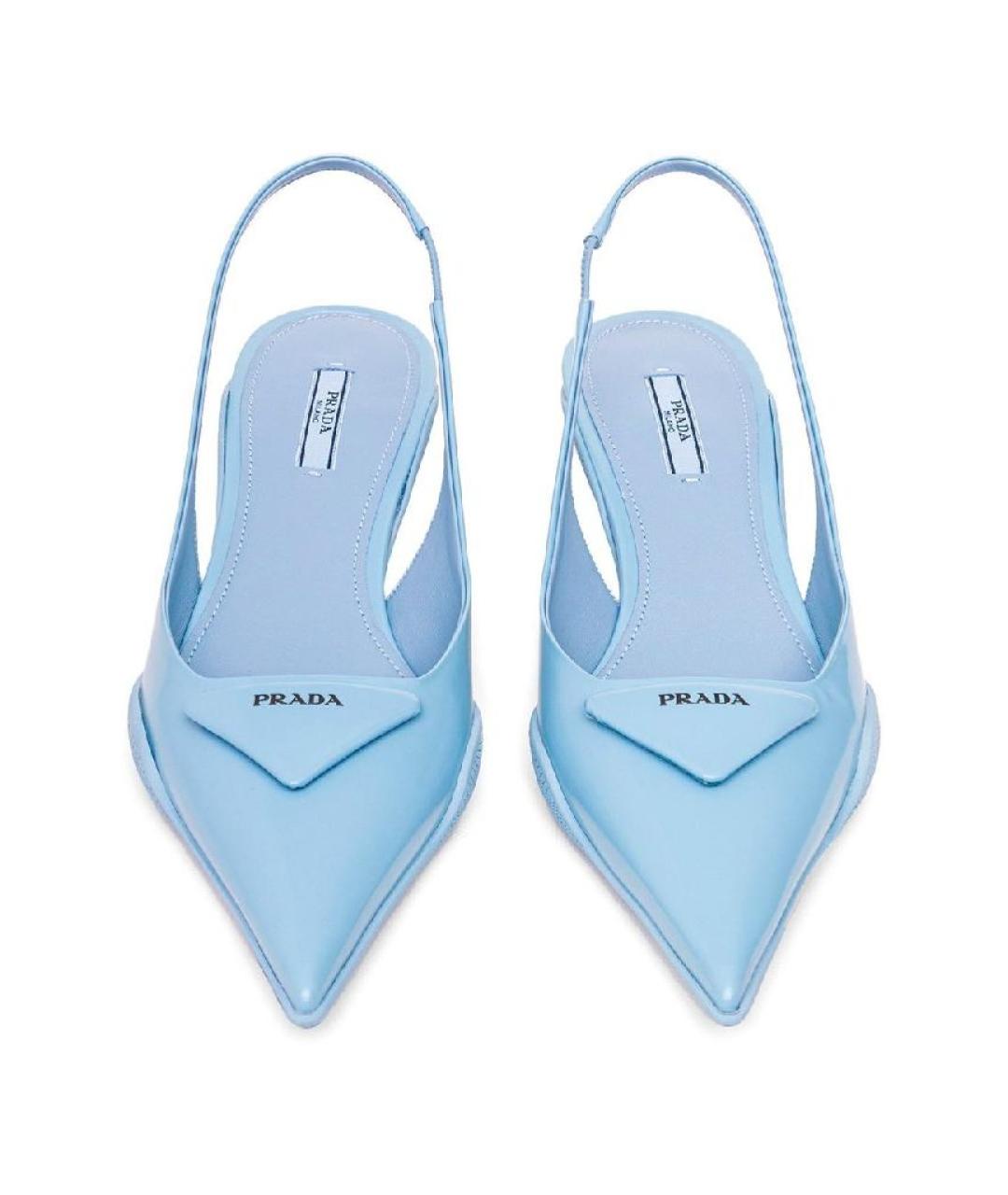 PRADA Голубые кожаные лодочки на низком каблуке, фото 2
