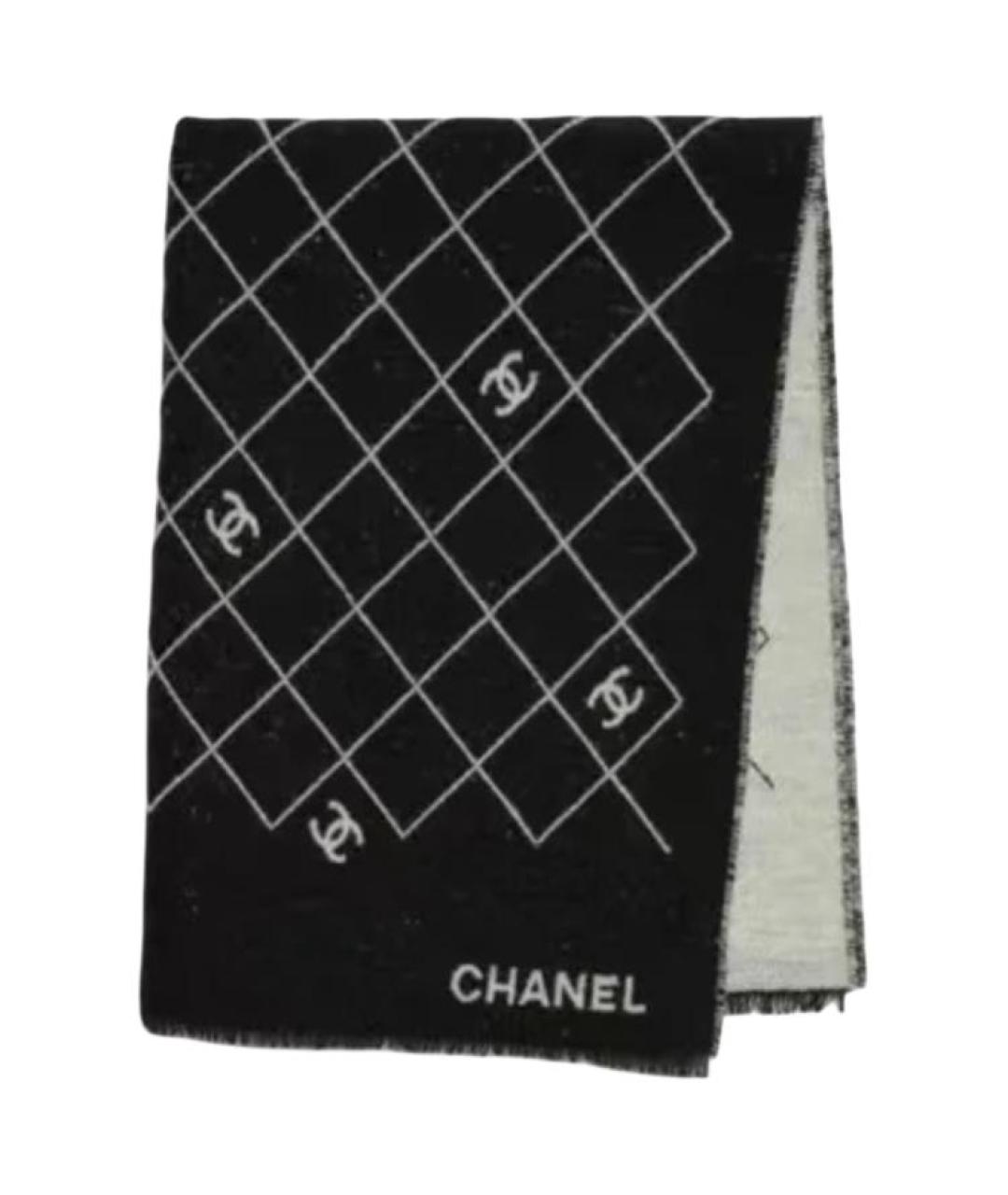 CHANEL Черный шерстяной шарф, фото 2