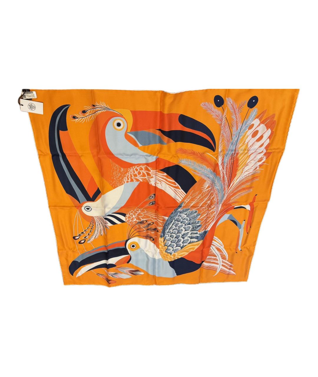 HERMES Оранжевый шелковый шарф, фото 2