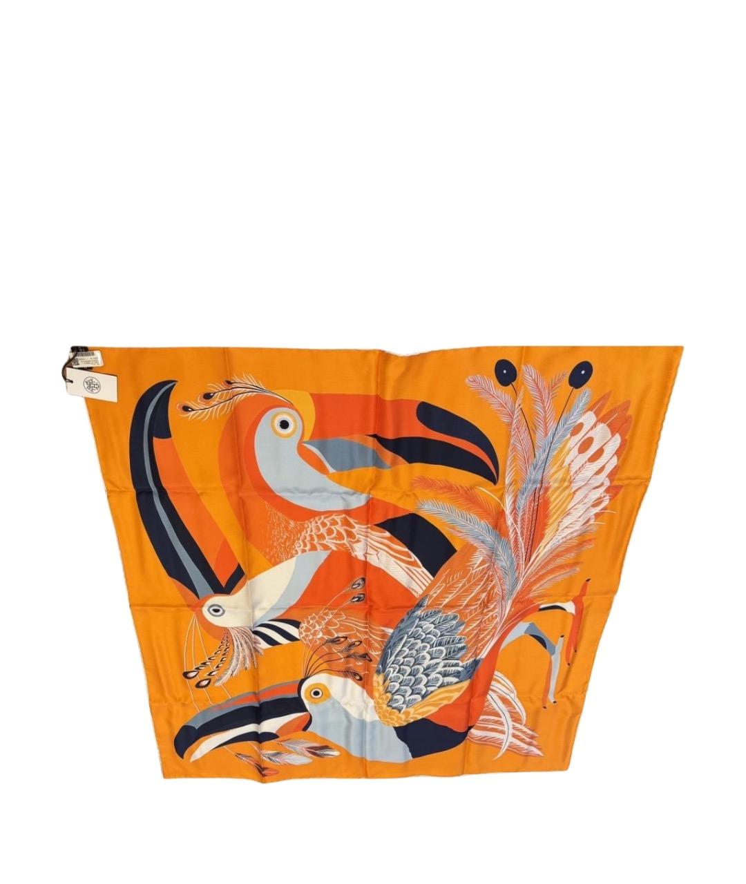 HERMES Оранжевый шелковый шарф, фото 1