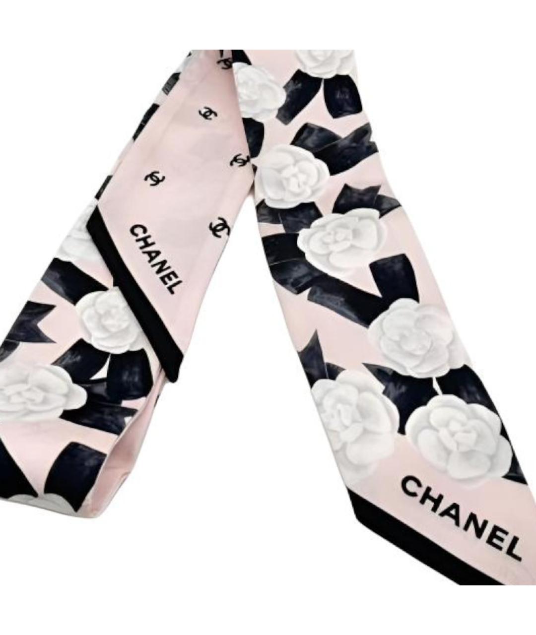 CHANEL Розовый шелковый шарф, фото 2