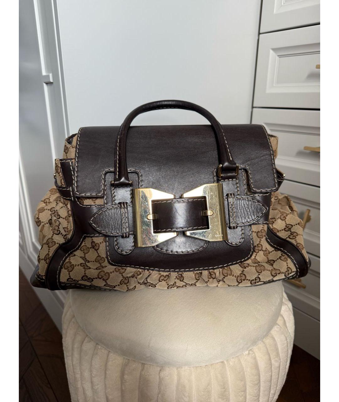 GUCCI Коричневая кожаная сумка с короткими ручками, фото 9