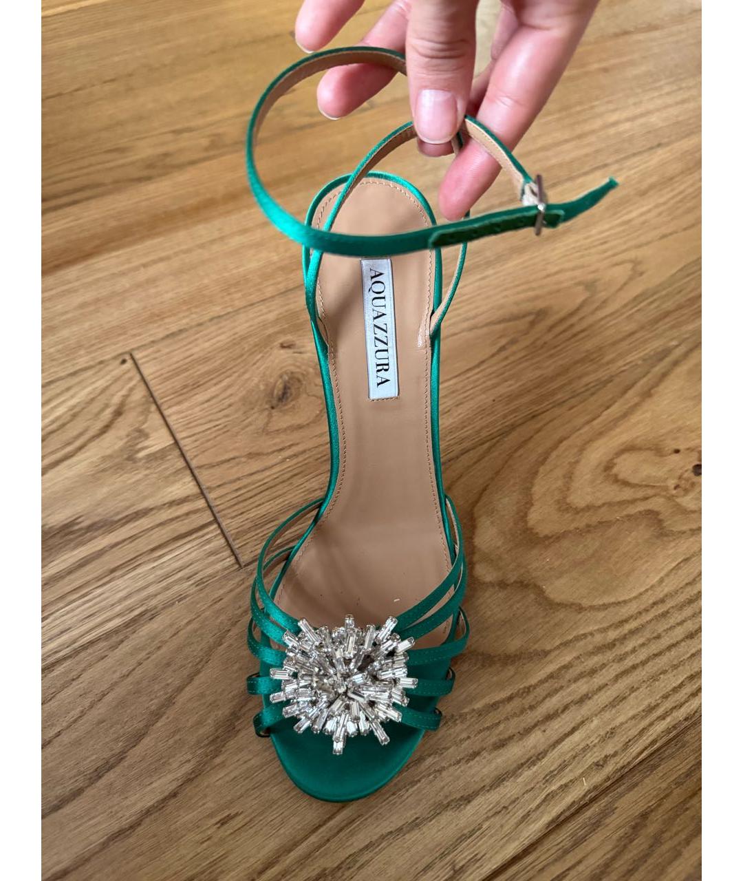AQUAZZURA Зеленые текстильные босоножки, фото 4